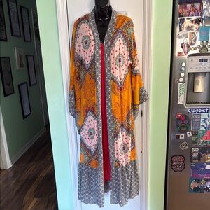 Umgee Bohemian Bliss Print Long Body Kimono Duster Hippie Chic Vibin’ Size Small